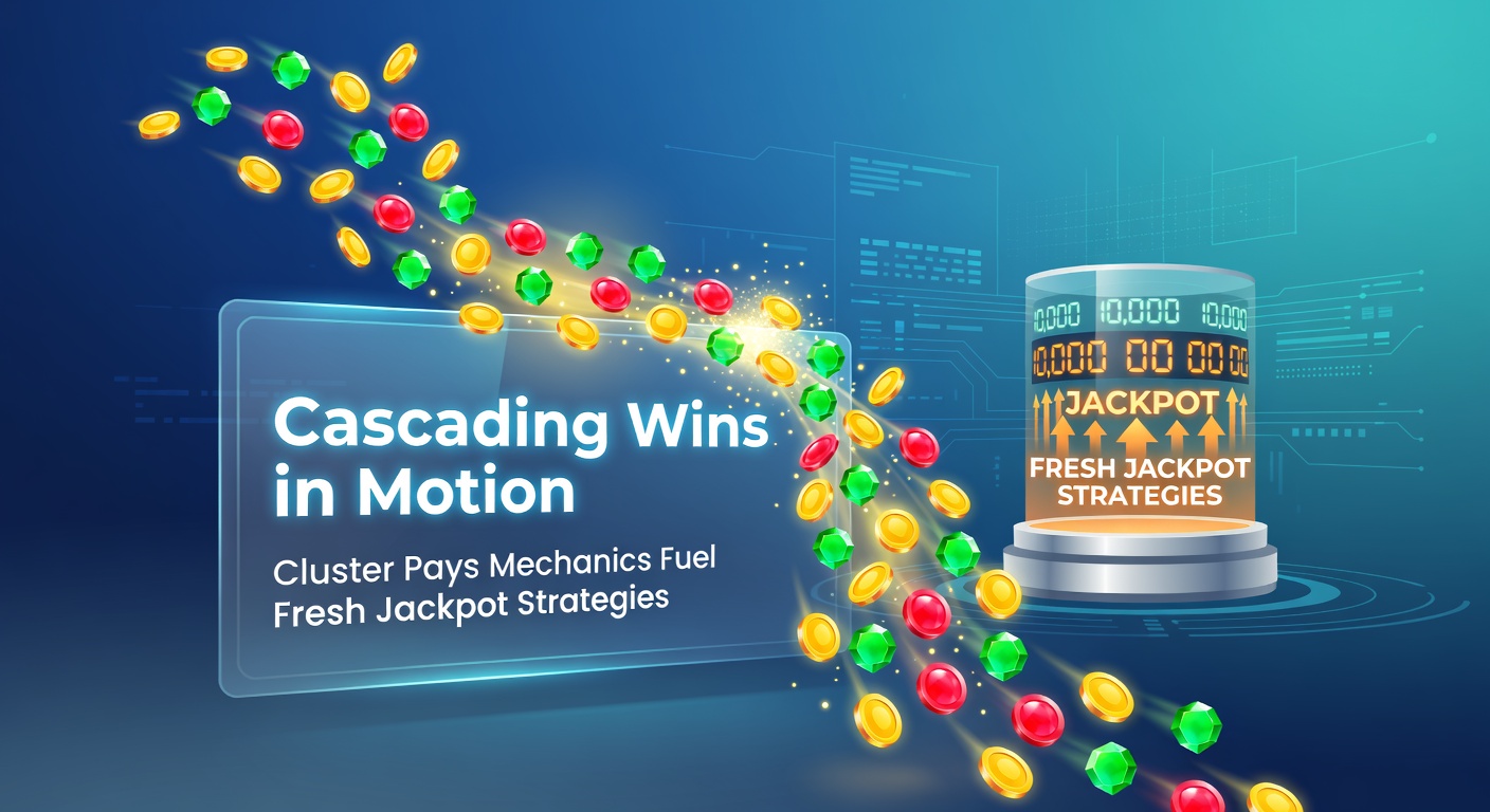 Vibrant slot screen showing cascading symbols forming clusters and triggering jackpots