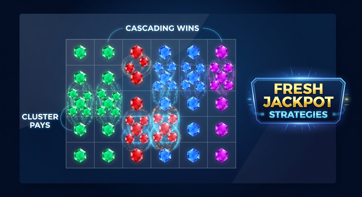 Dynamic cascade animation with exploding clusters and rising jackpot meter on a slot interface