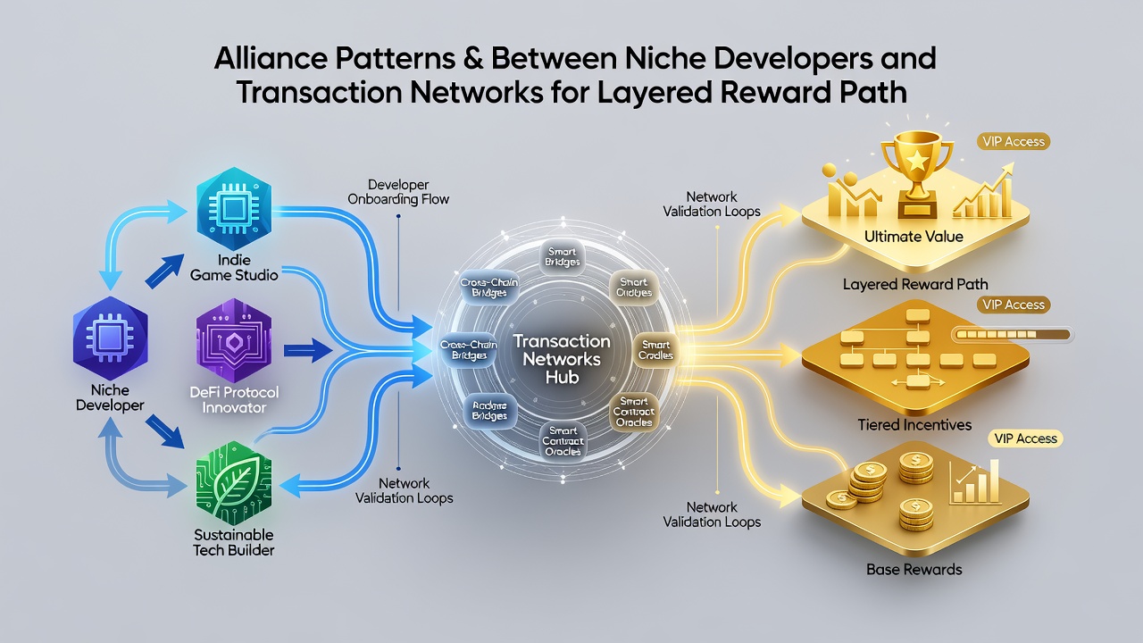 Diagram showing layered reward flows between developers and payment processors