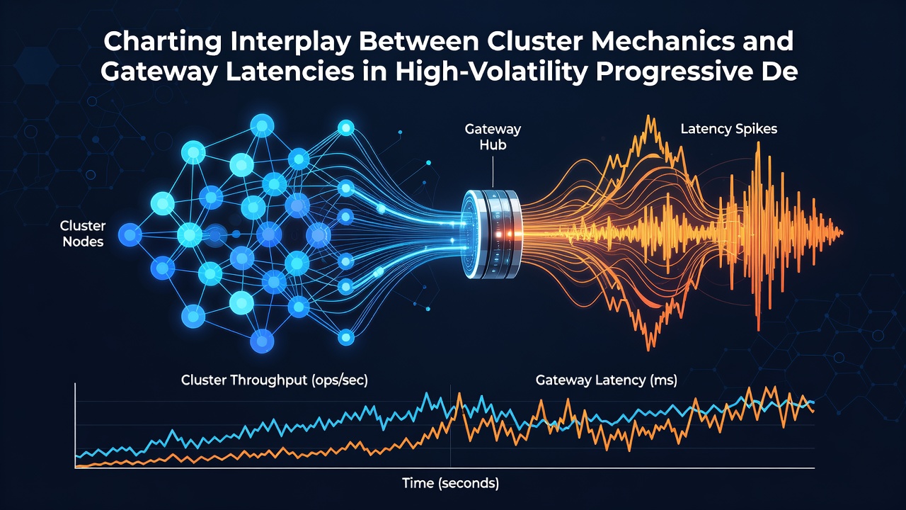 Infographic displaying latency metrics correlated with cluster size and progressive jackpot accumulation rates
