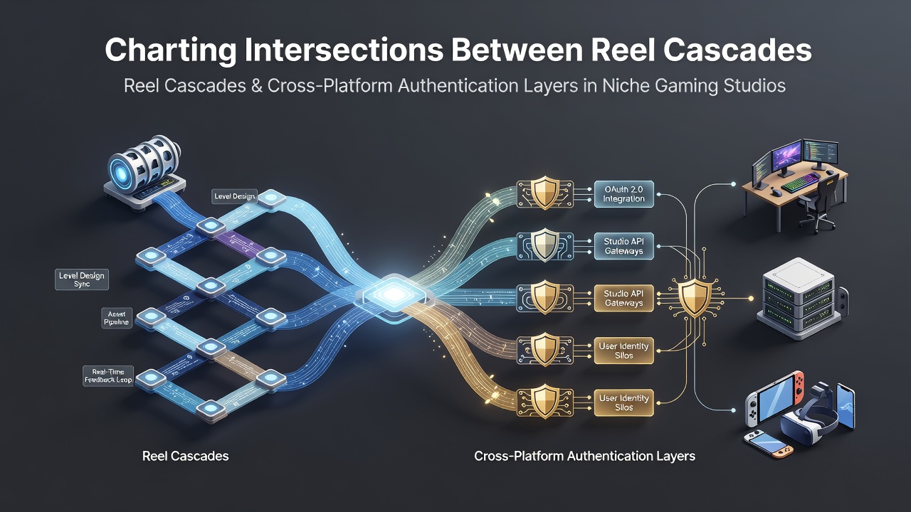 Technical diagram showing reel cascade sequences linked to authentication checkpoints in slot game architecture