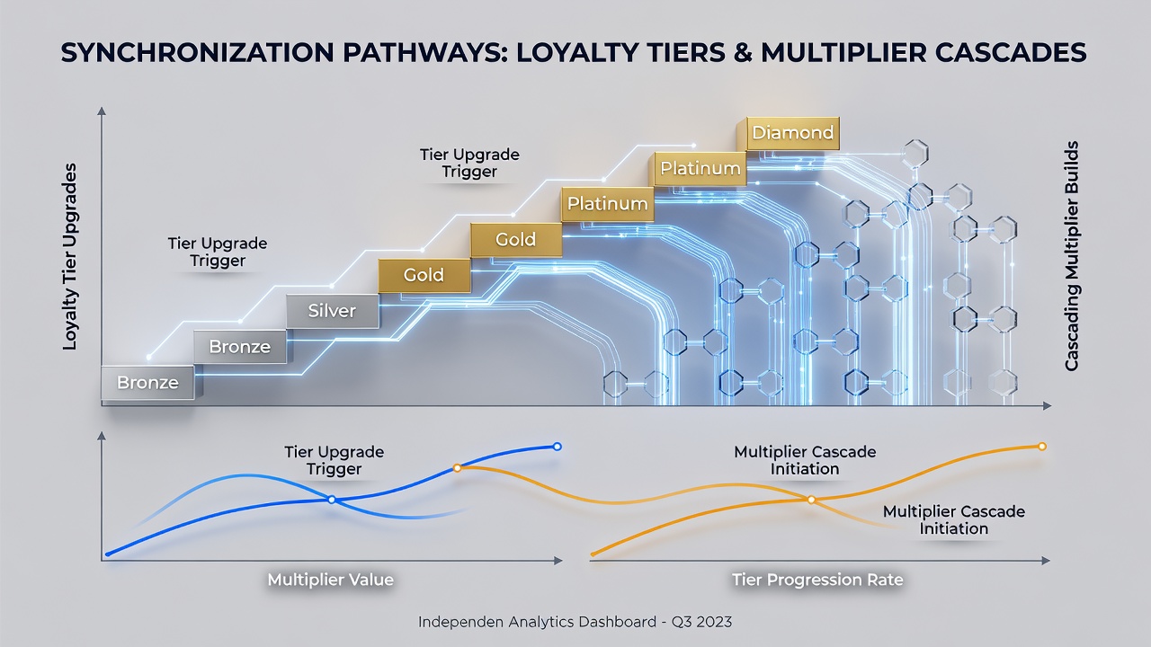 Chart illustrating multiplier cascade growth synchronized with loyalty tier levels in independent studio slots