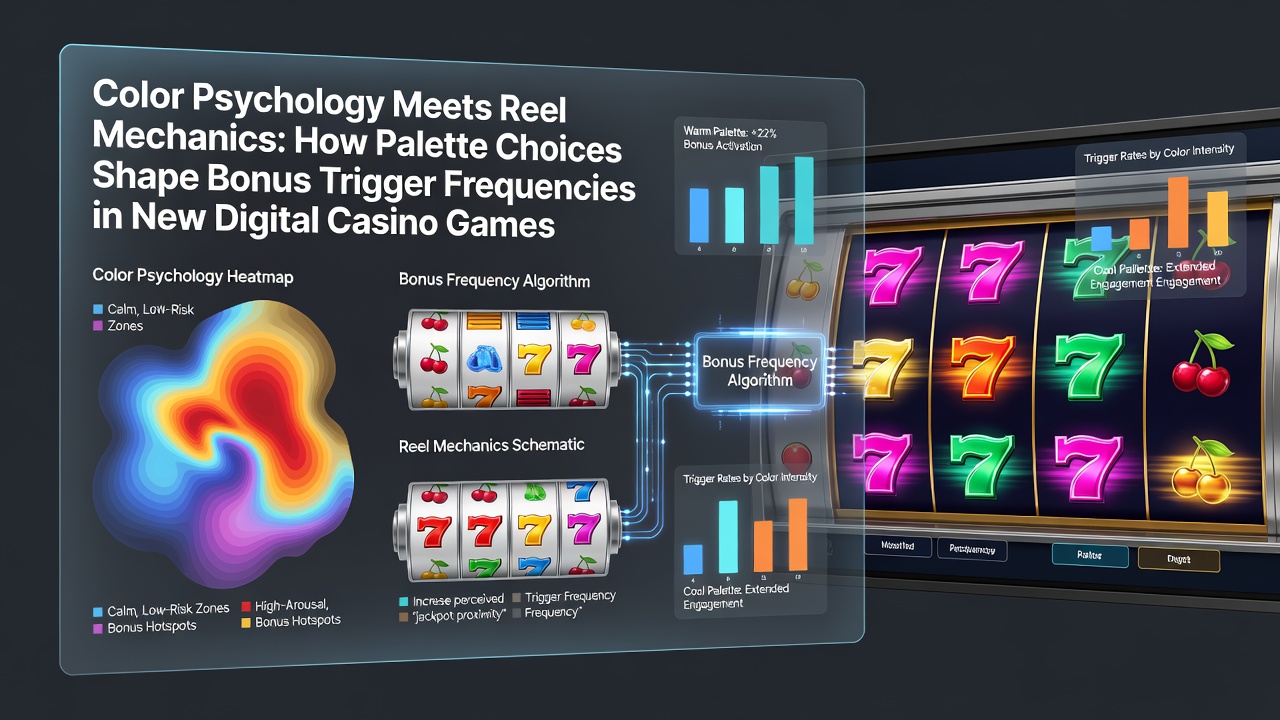 Digital slot game interface showing vibrant color palettes on reels with bonus trigger animations