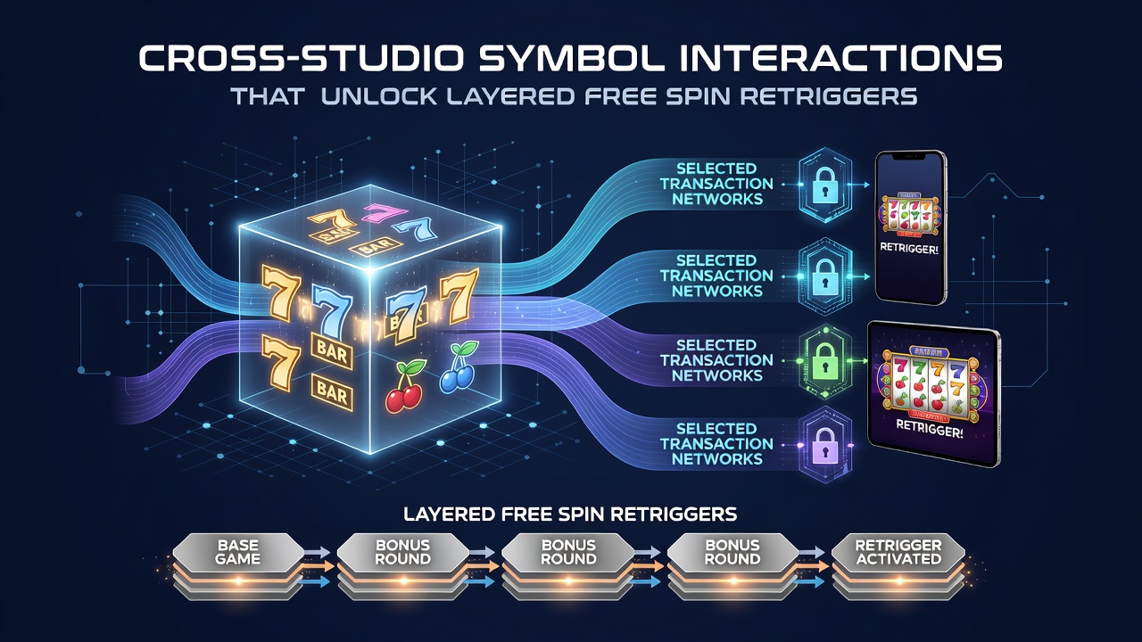 Mobile slot interface showing interconnected symbols across different game studios during a bonus round
