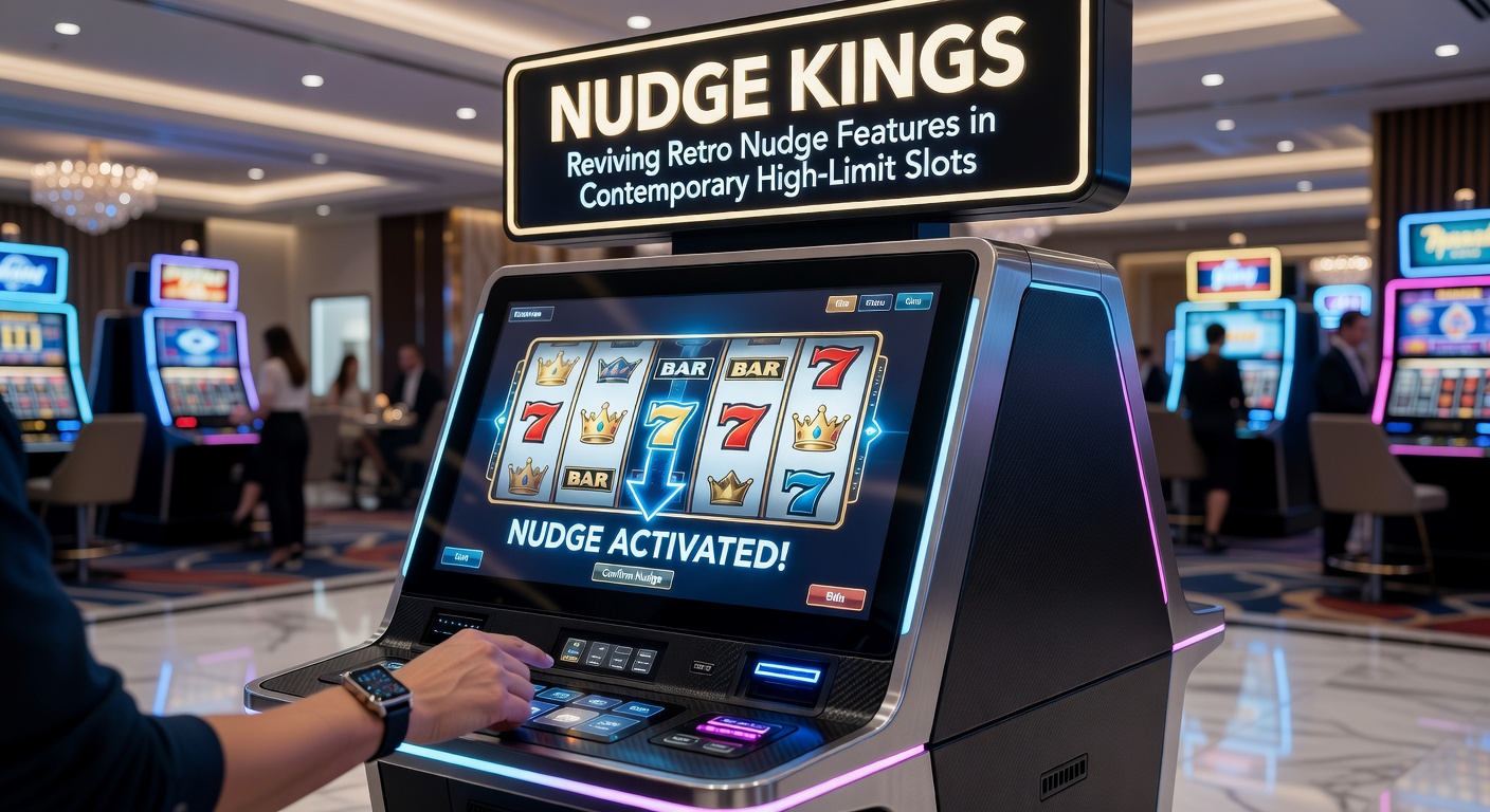 Close-up of high-limit slot interface highlighting active nudge animation with stacked symbols and escalating multipliers on a sleek touchscreen cabinet
