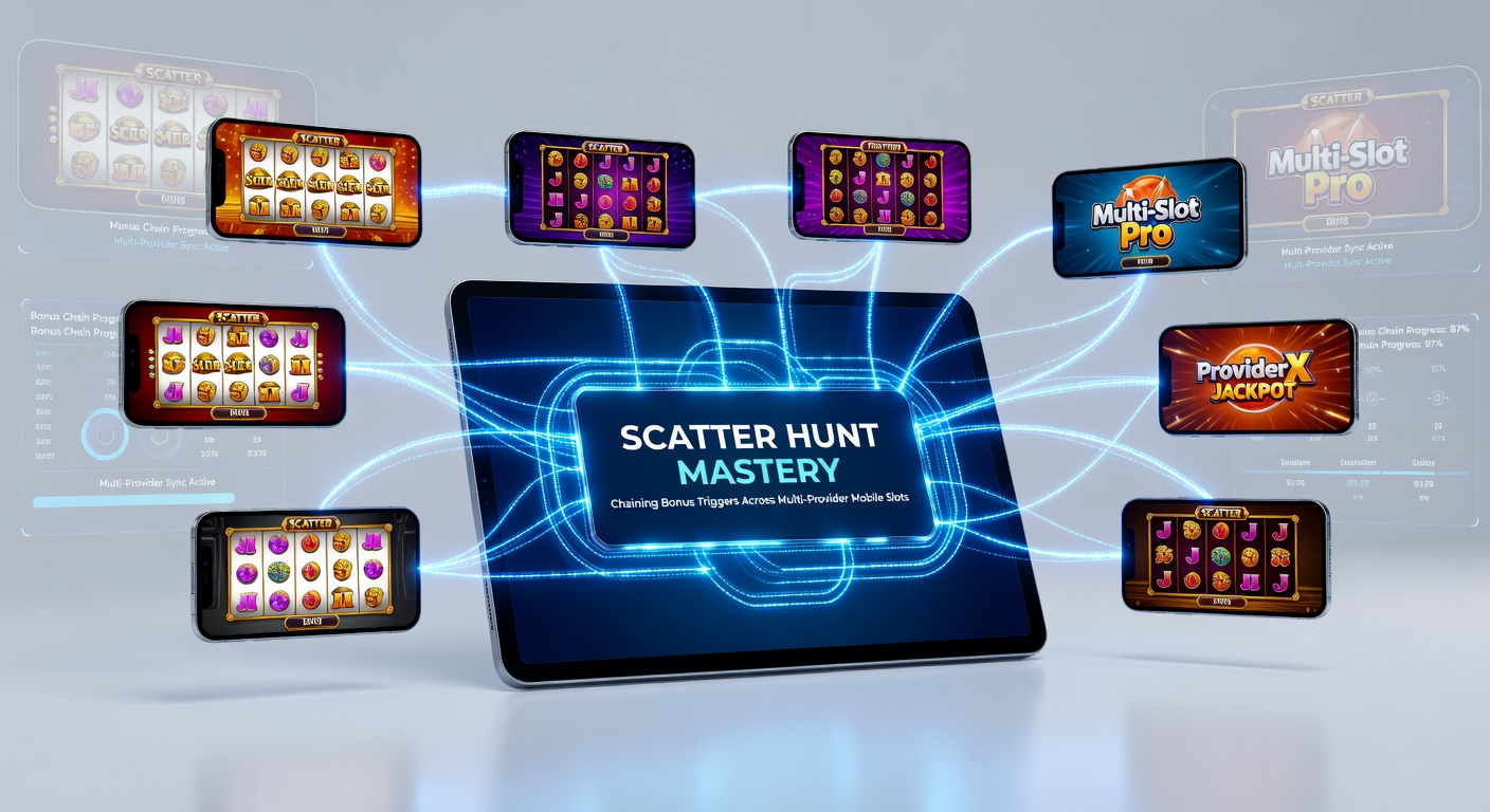 Close-up of chained scatter triggers exploding into free spins on a multi-provider mobile slot interface