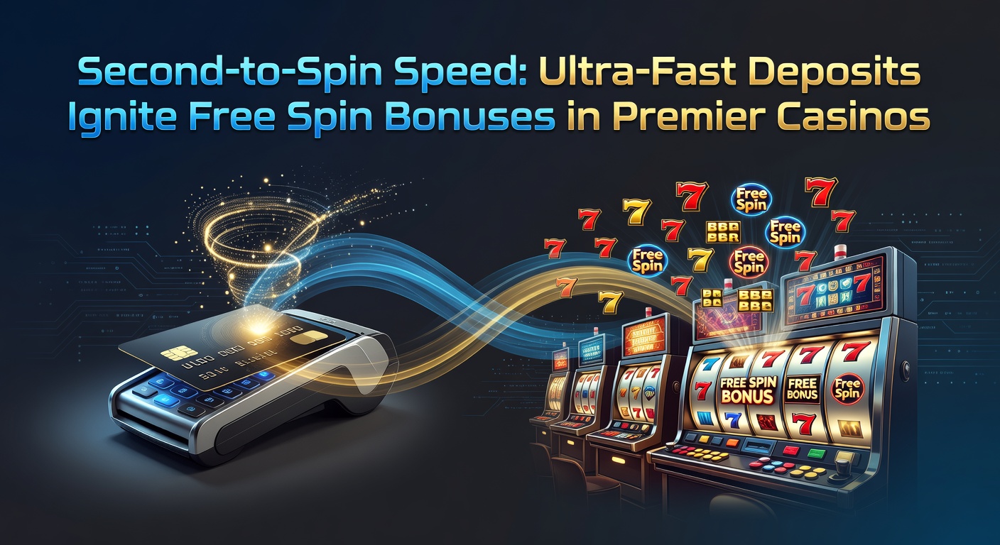 Dynamic graphic showing a lightning-fast deposit arrow pointing to exploding free spin reels in a vibrant casino interface