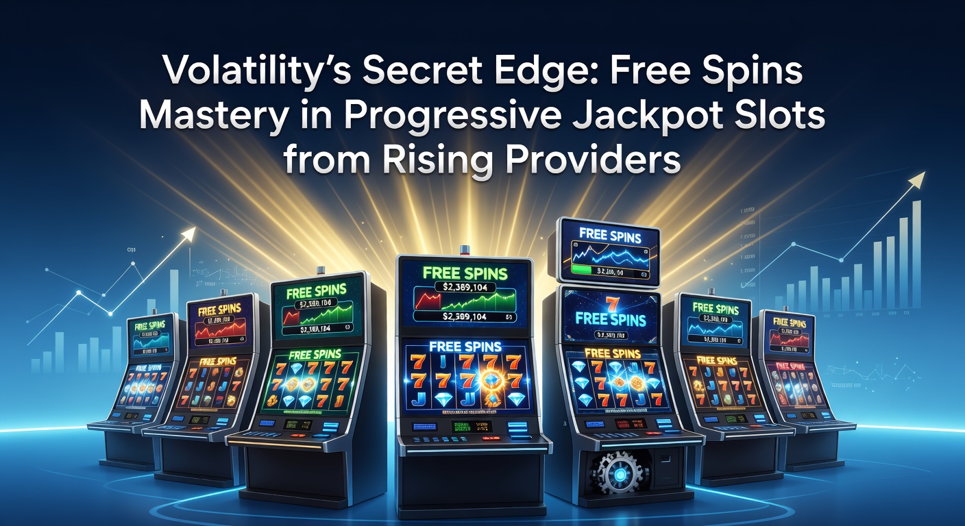 Close-up of a progressive jackpot slot interface showing free spins activation, volatility meter at max, and ticking jackpot counter from a new provider's hit game