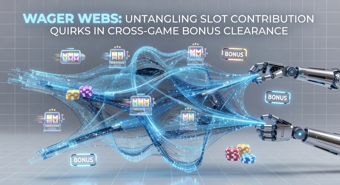 Visual diagram illustrating interconnected wager webs across multiple slot games with varying contribution lines linking to a central bonus clearance hub